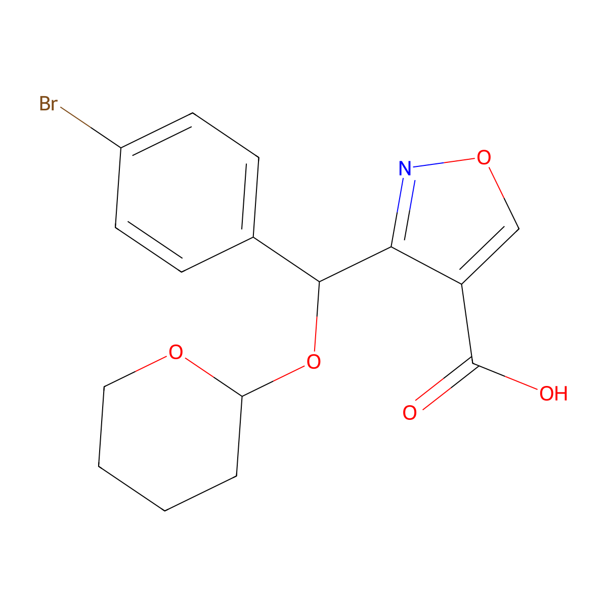 3-[(4-Bromophenyl)[(2-tetrahydropyranyl)oxy]methyl]isoxazole-4-carboxylic Acid molecular structure, CAS 2006277-37-6