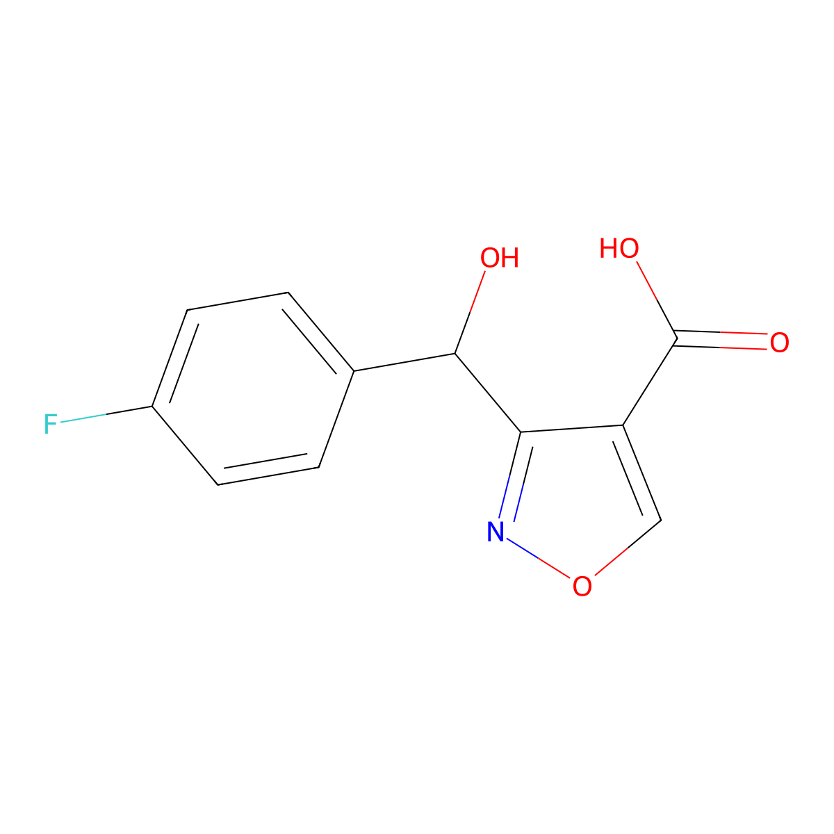 3-[(4-Fluorophenyl)(hydroxy)methyl]isoxazole-4-carboxylic Acid molecular structure, CAS 2006277-43-4