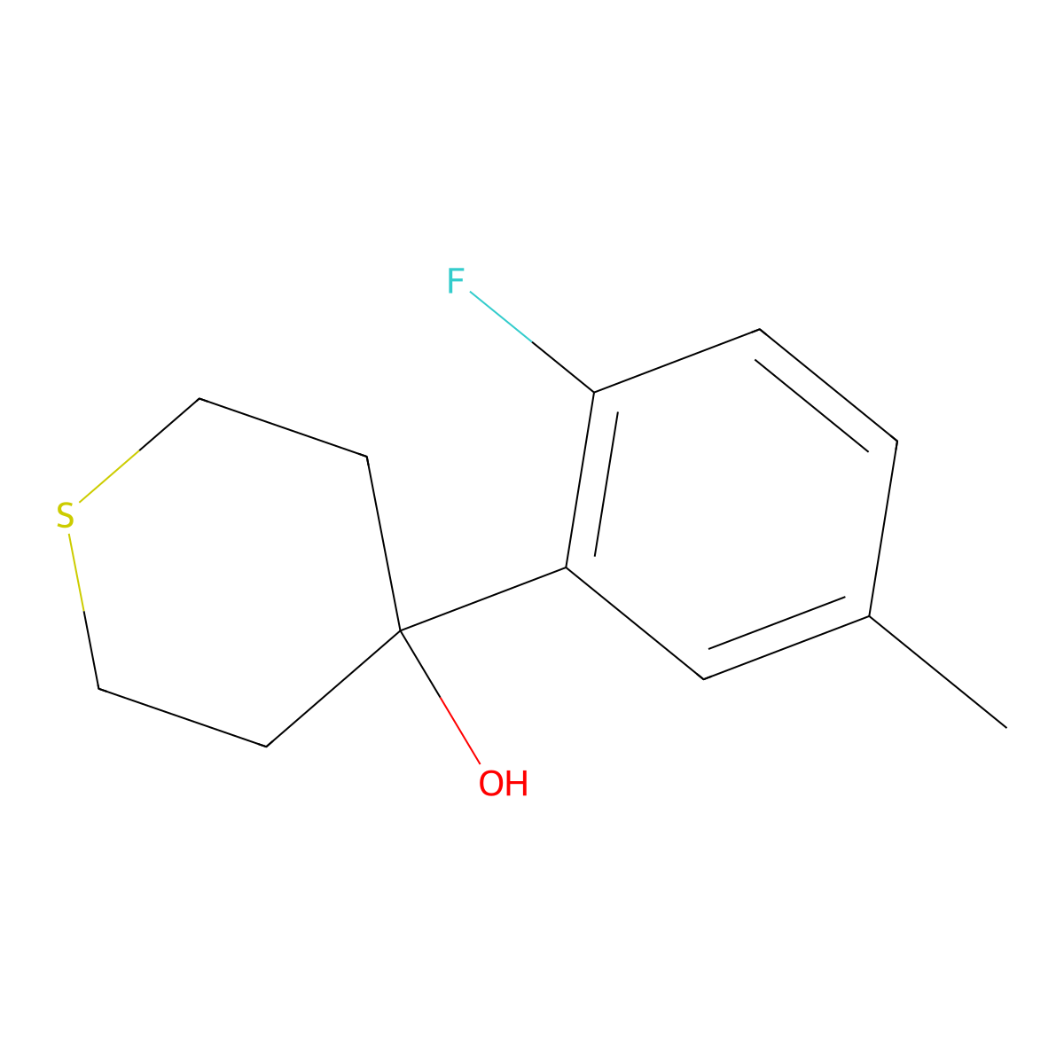 4-(2-Fluoro-5-methylphenyl)tetrahydro-2H-thiopyran-4-ol molecular structure, CAS 2006461-24-9
