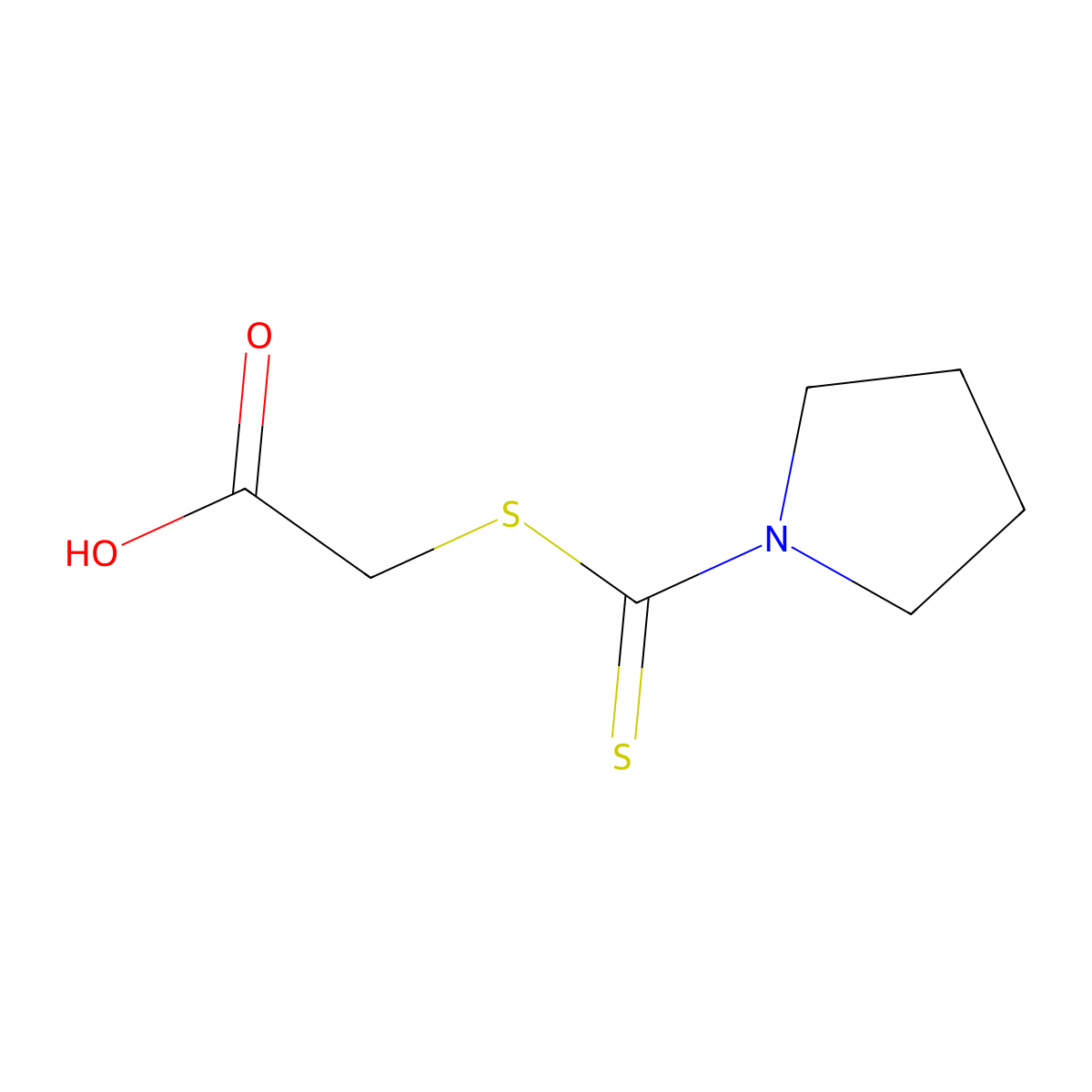 2-(Pyrrolidine-1-carbothioylsulfanyl)acetic acid molecular structure, CAS 20069-28-7