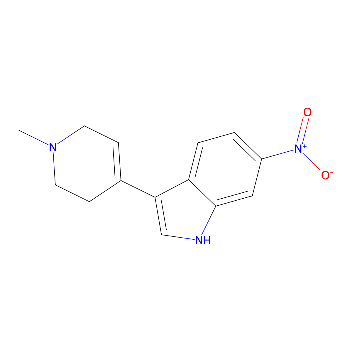 6-Nitro-3-(1-methyl-1,2,3,6-tetrahydro-4-pyridinyl)-1H-indole molecular structure, CAS 200714-15-4