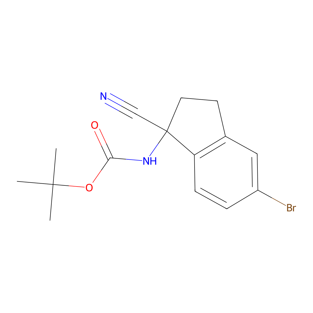 tert-Butyl (5-bromo-1-cyano-2,3-dihydro-1H-inden-1-yl)carbamate molecular structure, CAS 2007219-82-9