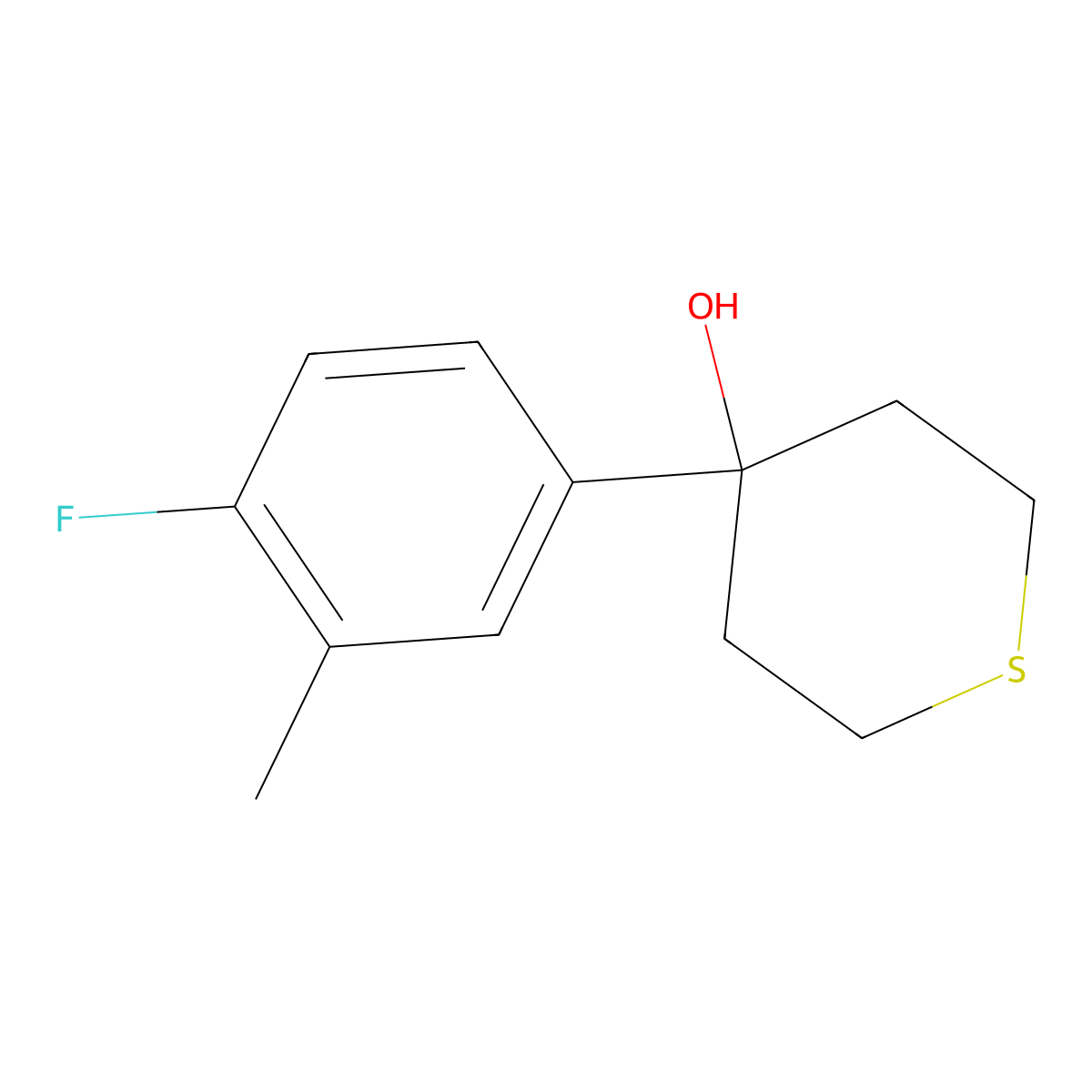 4-(4-Fluoro-3-methylphenyl)tetrahydro-2H-thiopyran-4-ol molecular structure, CAS 2007753-93-5