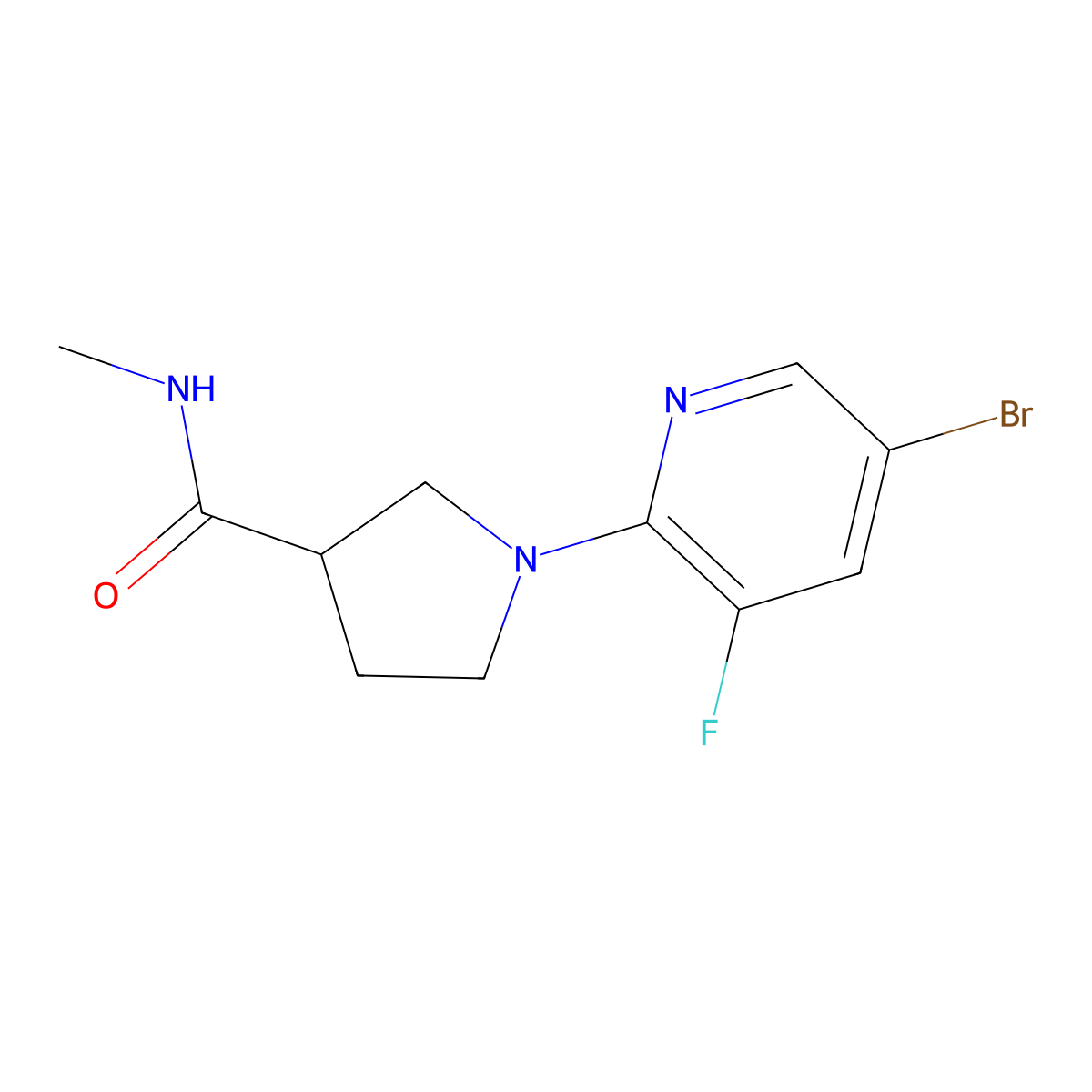 1-(5-bromo-3-fluoropyridin-2-yl)-N-methylpyrrolidine-3-carboxamide molecular structure, CAS 2007870-50-8