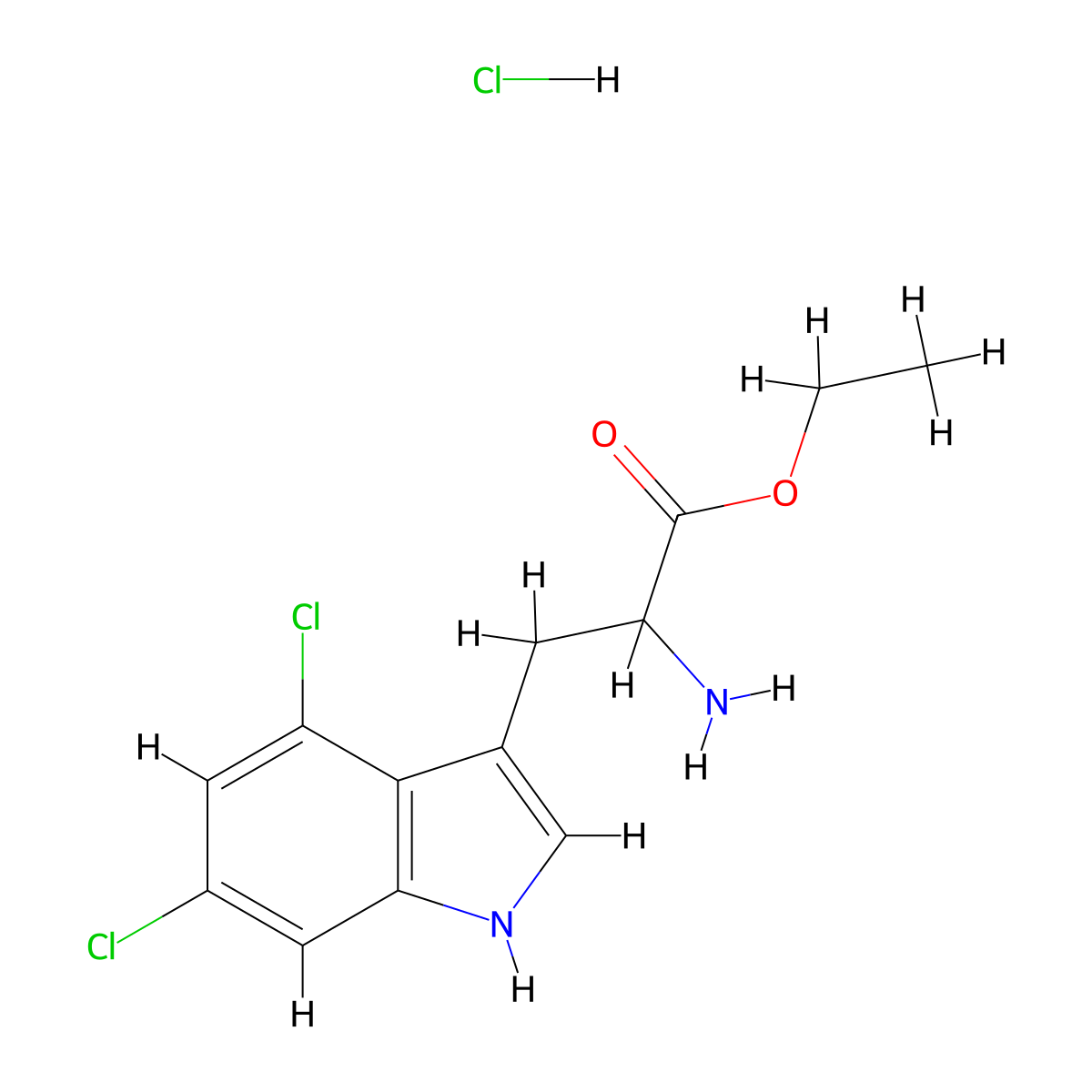 Ethyl 2-amino-3-(4,6-dichloro-1H-indol-3-YL)propanoate hcl molecular structure, CAS 2007908-46-3