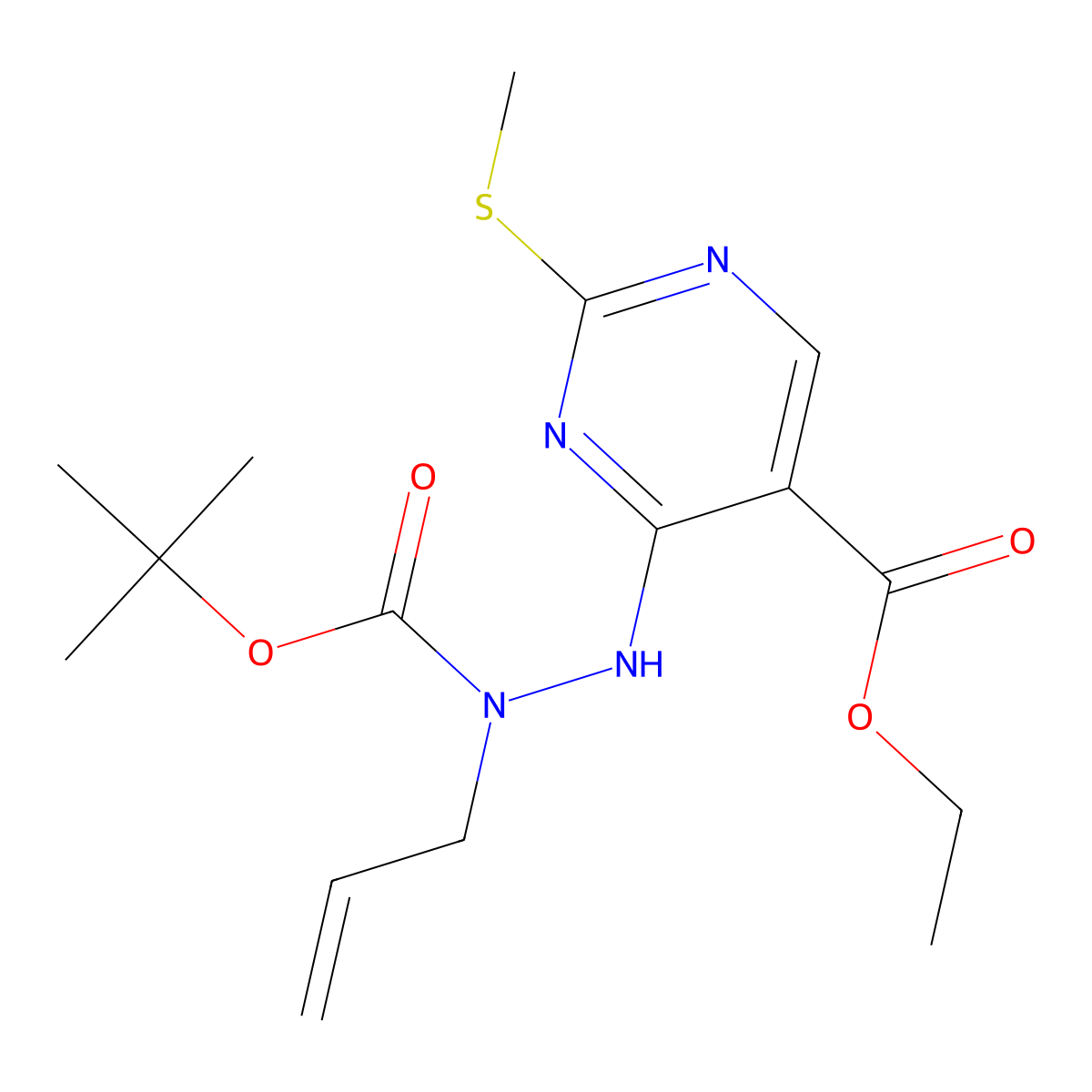 Ethyl 4-(2-allyl-2-(tert-butoxycarbonyl)hydrazinyl)-2-(methylthio)pyrimidine-5-carboxylate molecular structure, CAS 2007908-48-5