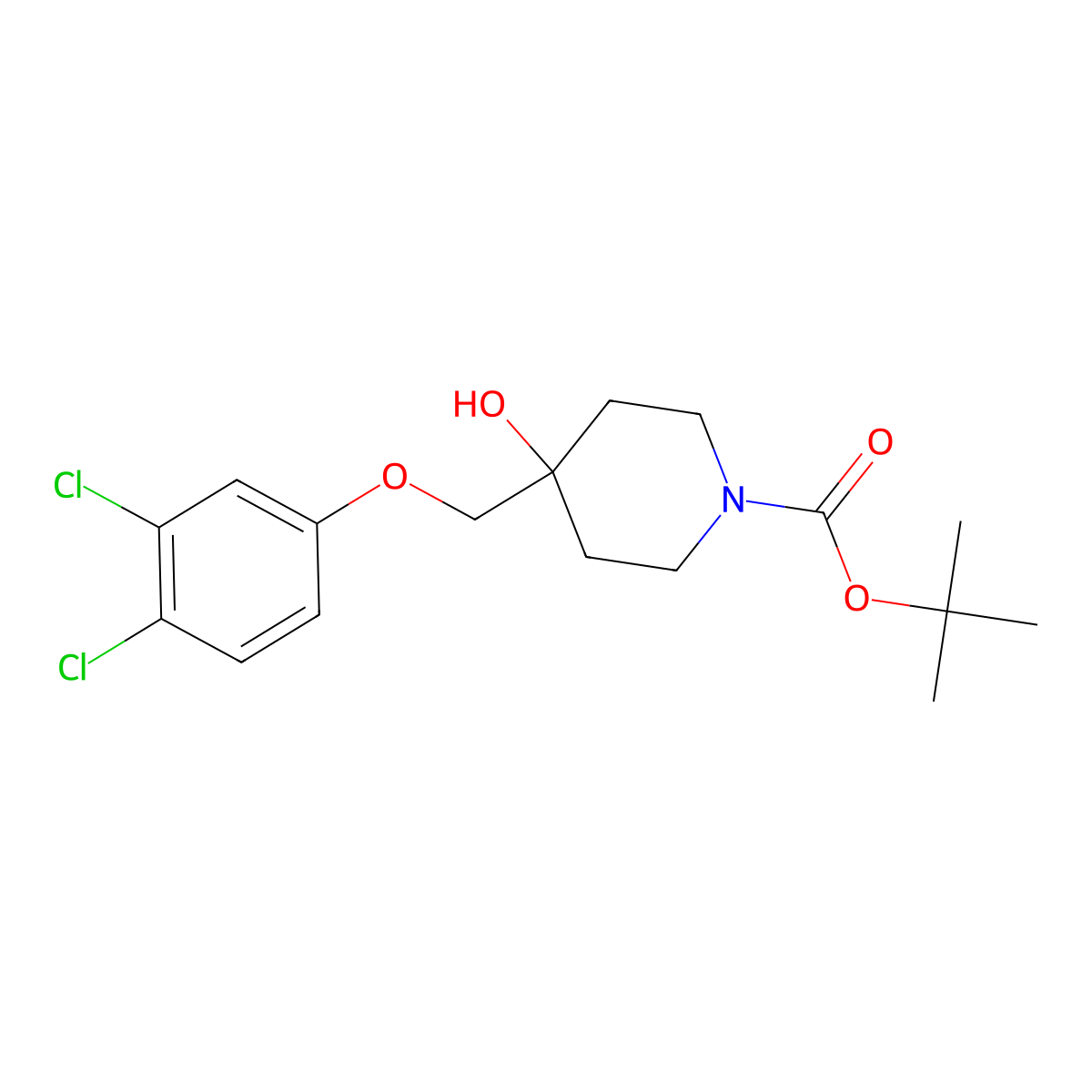 tert-Butyl 4-((3,4-dichlorophenoxy)methyl)-4-hydroxypiperidine-1-carboxylate molecular structure, CAS 2007908-51-0