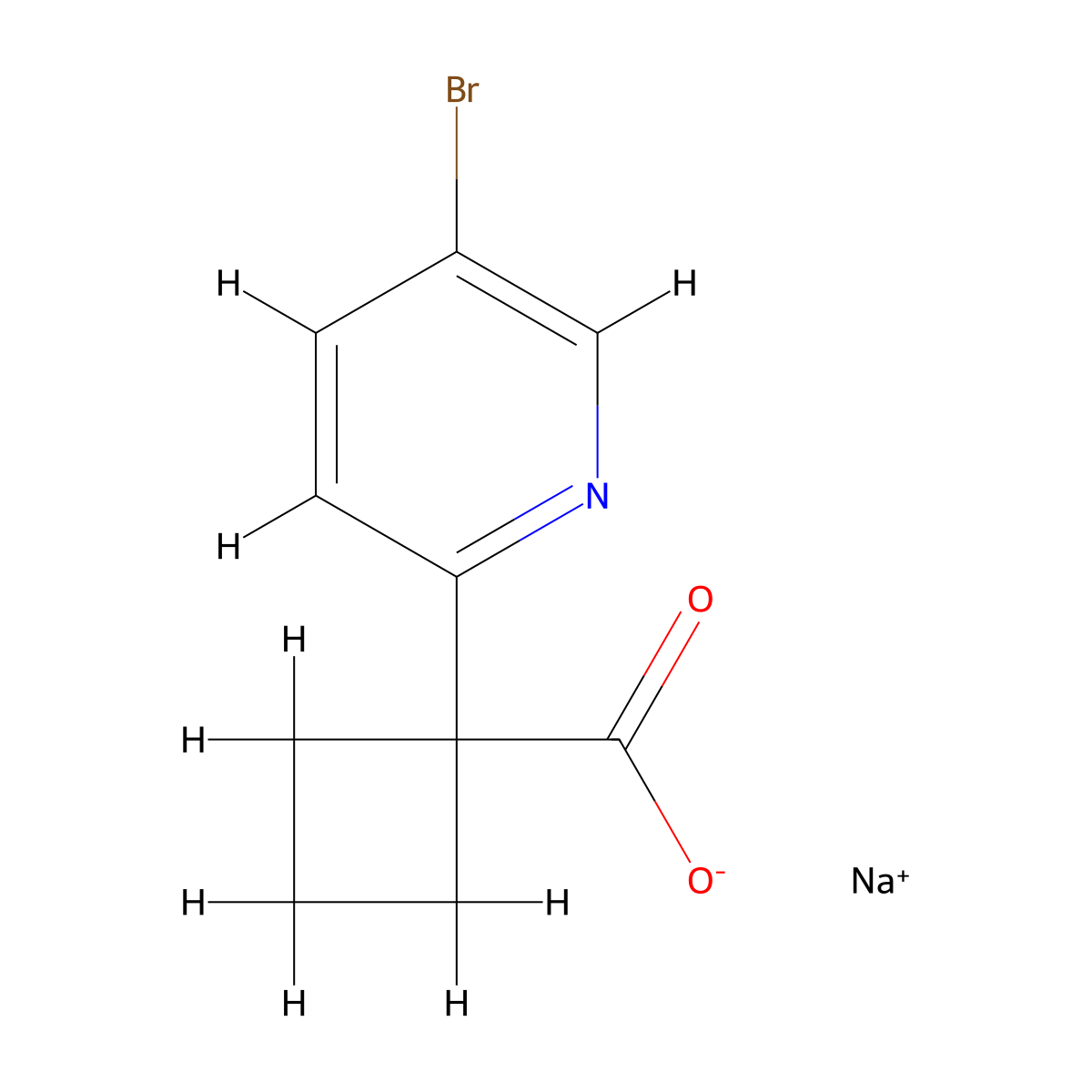 1-(5-Bromopyridin-2-YL)cyclobutanecarboxylic acid sodium salt molecular structure, CAS 2007908-99-6