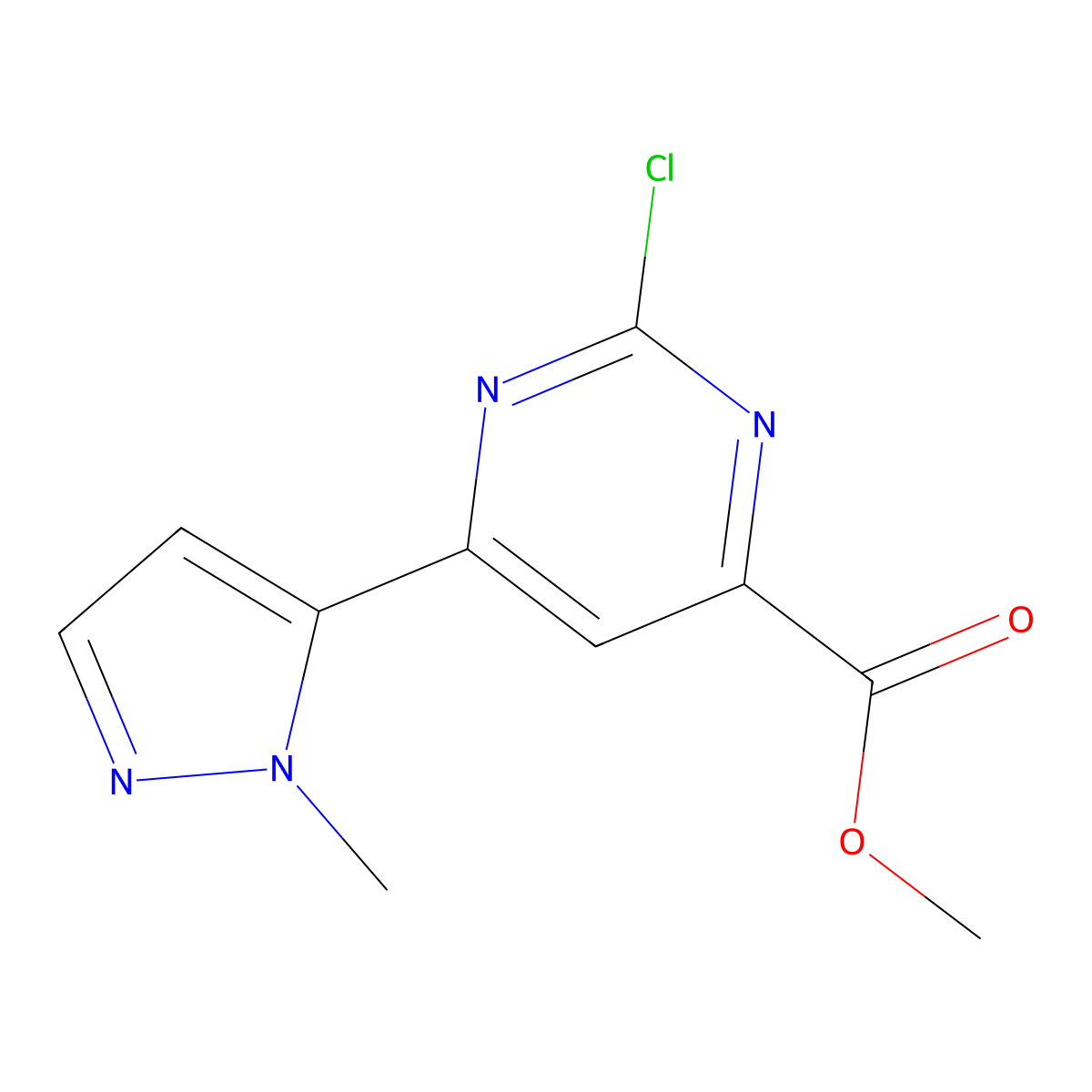 Methyl 2-chloro-6-(1-methyl-1H-pyrazol-5-yl)pyrimidine-4-carboxylate molecular structure, CAS 2007909-05-7