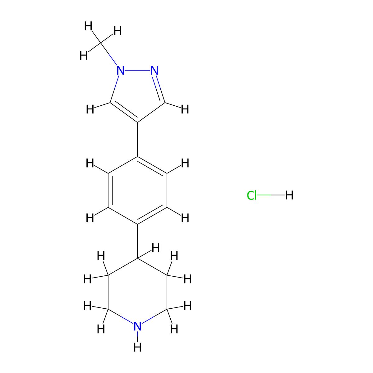 4-(4-(1-Methyl-1H-pyrazol-4-yl)phenyl)piperidine hydrochloride molecular structure, CAS 2007909-10-4