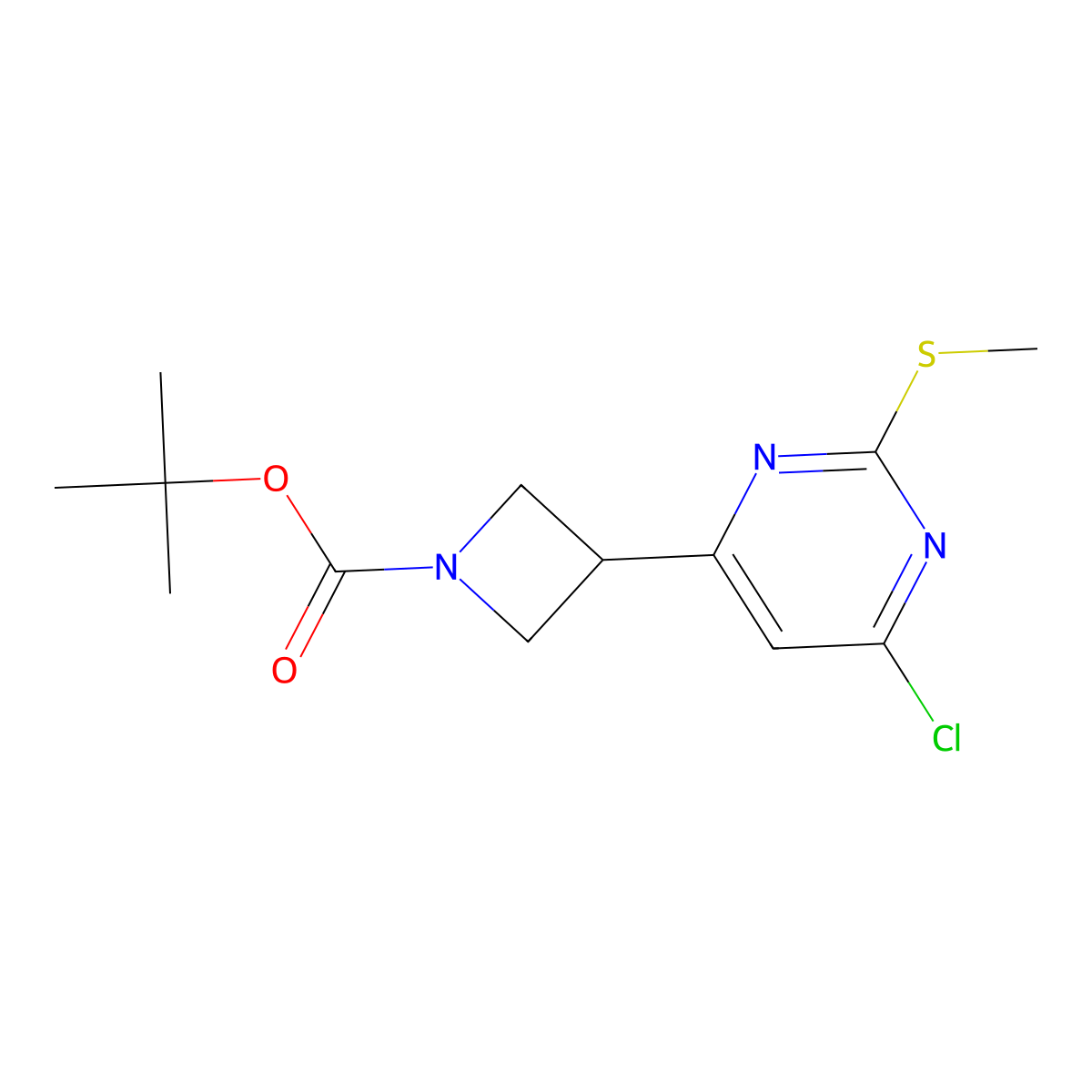 Tert-butyl 3-(6-chloro-2-(methylthio)pyrimidin-4-YL)azetidine-1-carboxylate molecular structure, CAS 2007909-66-0