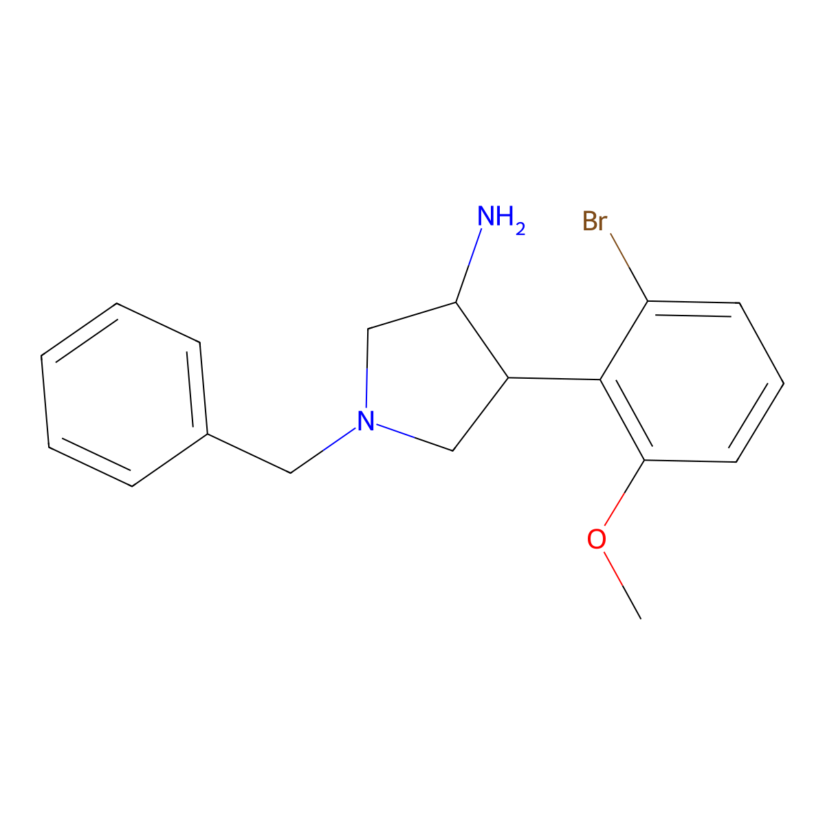 1-Benzyl-4-(2-bromo-6-methoxyphenyl)pyrrolidin-3-amine molecular structure, CAS 2007909-78-4