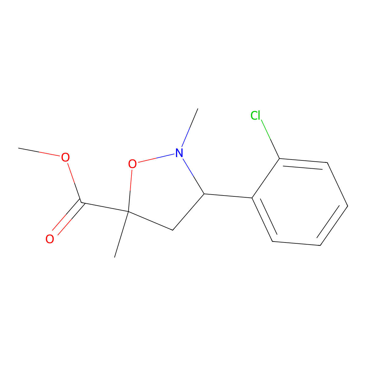 Methyl 3-(2-chlorophenyl)-2,5-dimethylisoxazolidine-5-carboxylate molecular structure, CAS 2007909-92-2