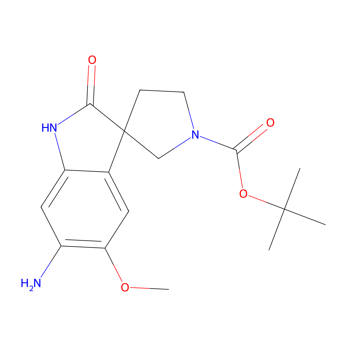tert-Butyl 6-amino-5-methoxy-2-oxospiro[indoline-3,3'-pyrrolidine]-1'-carboxylate molecular structure, CAS 2007910-27-0