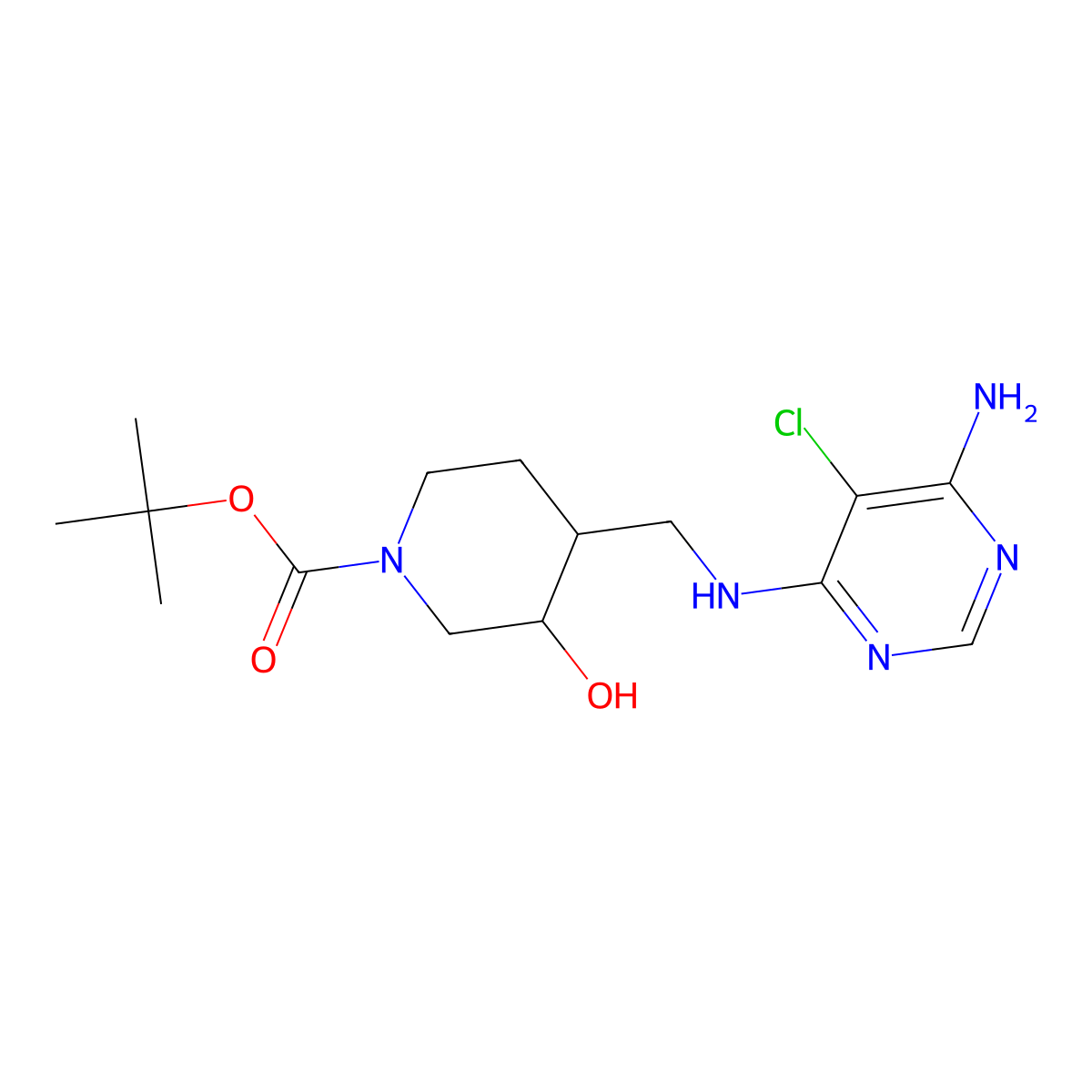 tert-Butyl 4-(((6-amino-5-chloropyrimidin-4-yl)amino)methyl)-3-hydroxypiperidine-1-carboxylate molecular structure, CAS 2007910-42-9