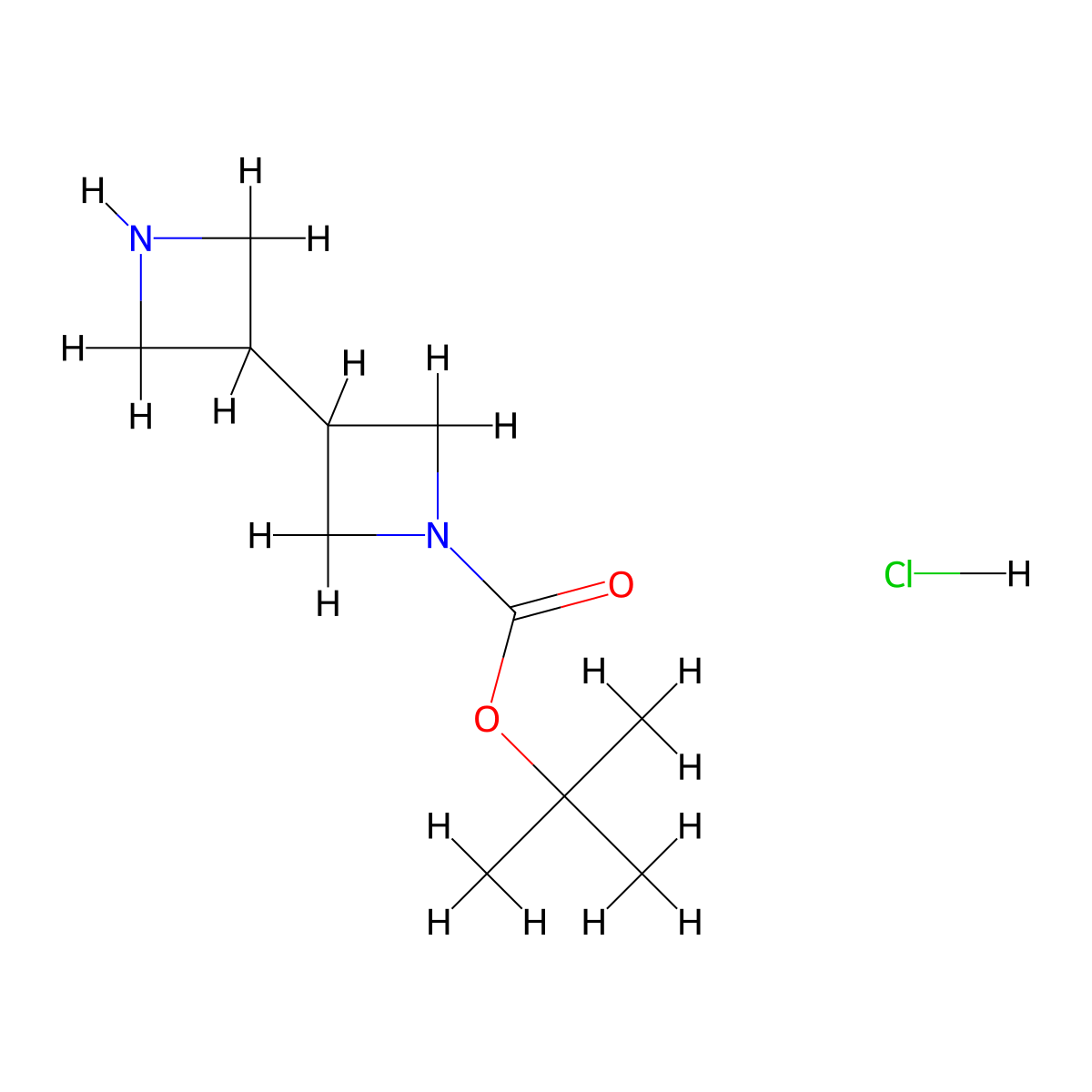 Tert-butyl 3-(azetidin-3-yl)azetidine-1-carboxylate hydrochloride molecular structure, CAS 2007910-70-3