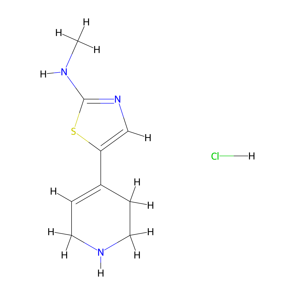 N-Methyl-5-(1,2,3,6-tetrahydropyridin-4-YL)thiazol-2-amine hcl molecular structure, CAS 2007915-46-8