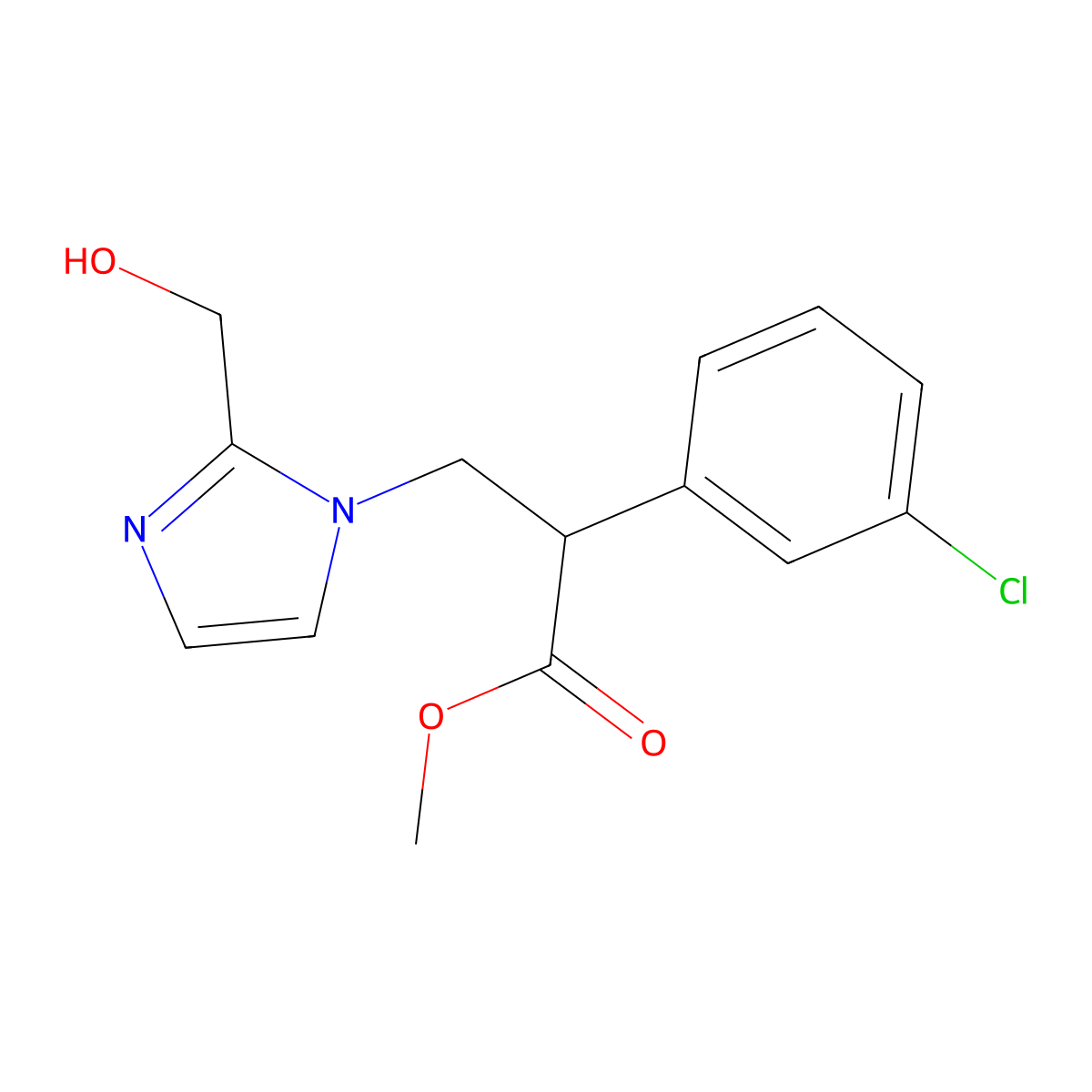 Methyl 2-(3-chlorophenyl)-3-(2-(hydroxymethyl)-1H-imidazol-1-yl)propanoate molecular structure, CAS 2007915-67-3