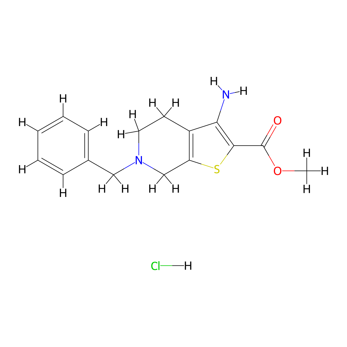 Methyl 3-amino-6-benzyl-4,5,6,7-tetrahydrothieno[2,3-c]pyridine-2-carboxylate HCl molecular structure, CAS 2007915-79-7