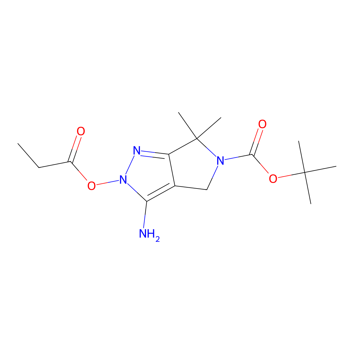 tert-Butyl 3-amino-6,6-dimethyl-2-(propionyloxy)-4,6-dihydropyrrolo[3,4-c]pyrazole-5(2H)-carboxylate molecular structure, CAS 2007916-02-9