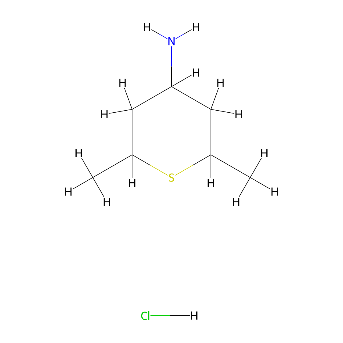 2,6-dimethylthian-4-amine hydrochloride, Mixture of diastereomers molecular structure, CAS 2007916-23-4