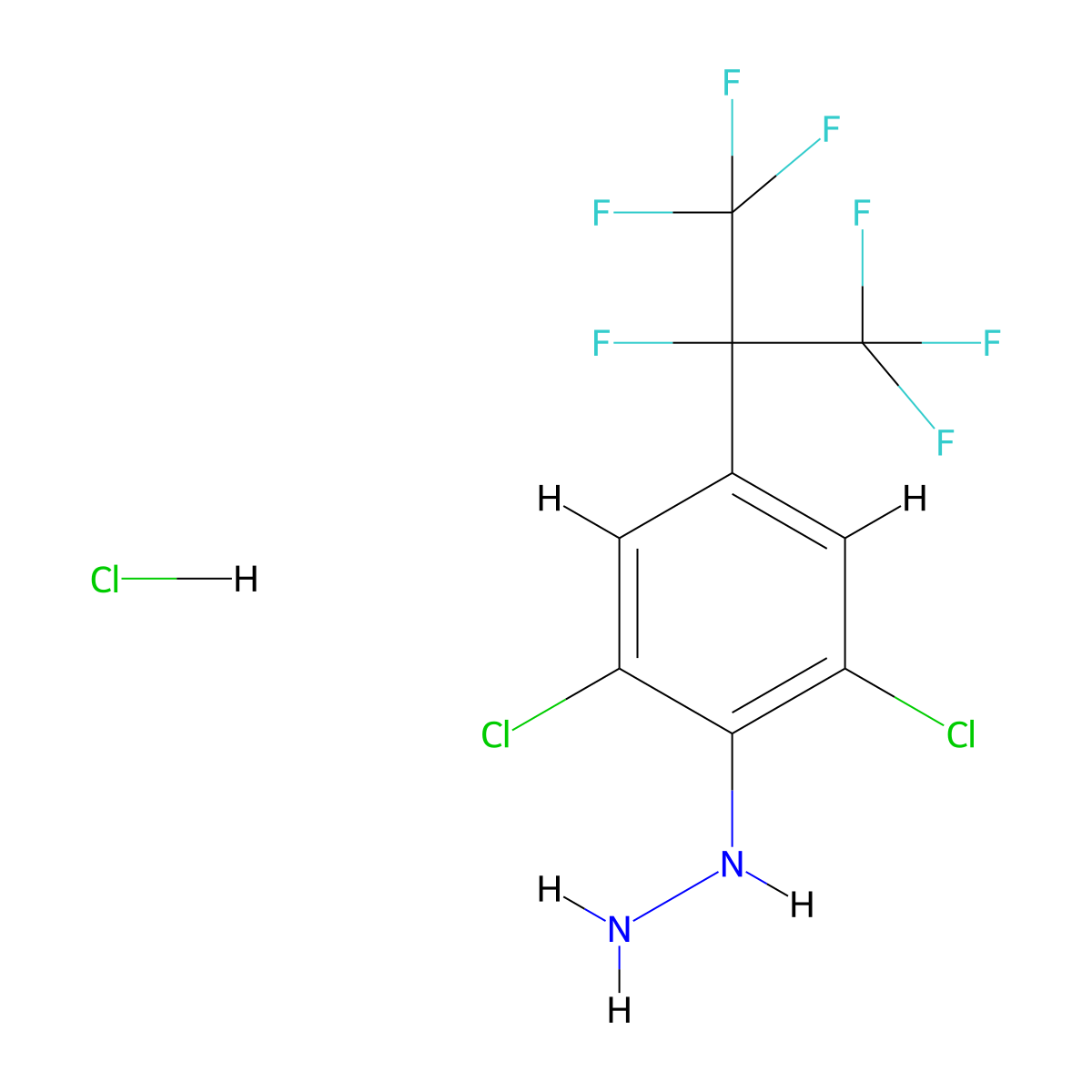 (2,6-Dichloro-4-(perfluoropropan-2-yl)phenyl)hydrazine hydrochloride molecular structure, CAS 2007916-27-8