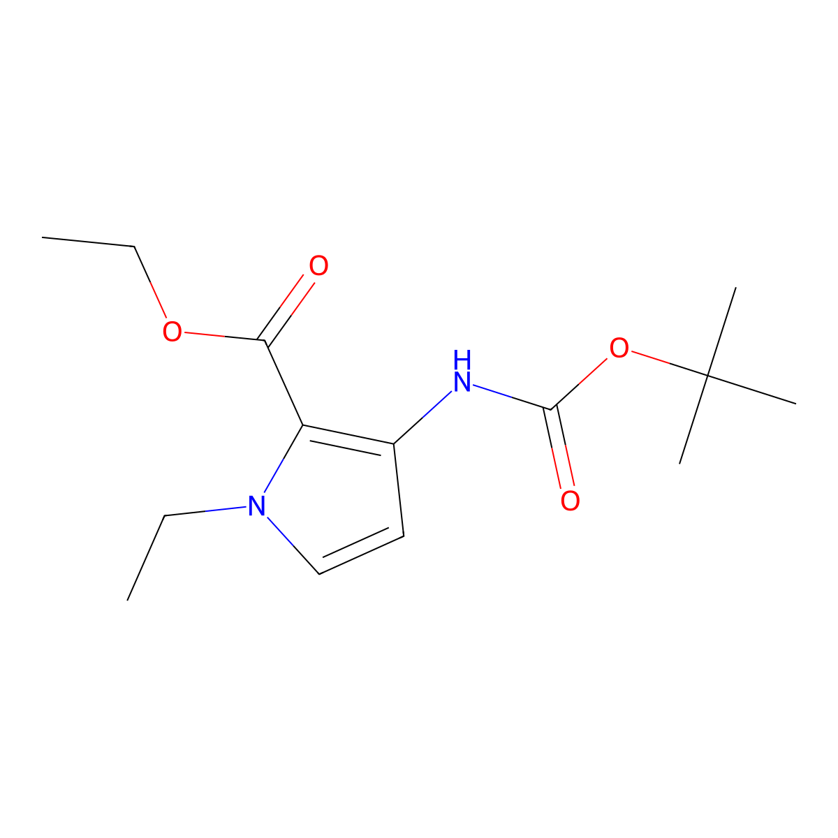 Ethyl 3-((tert-butoxycarbonyl)amino)-1-ethyl-1H-pyrrole-2-carboxylate molecular structure, CAS 2007917-35-1