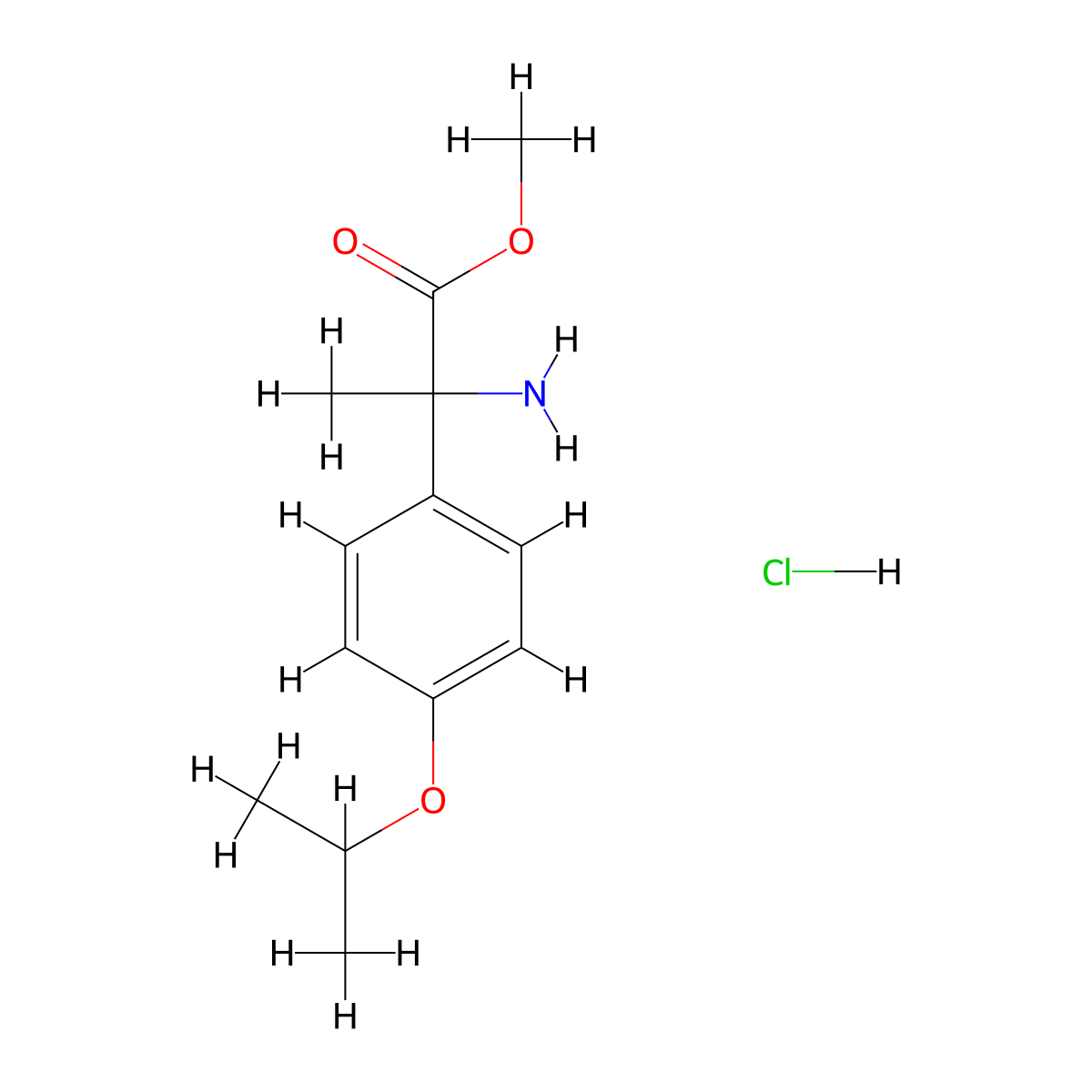 Methyl 2-amino-2-(4-isopropoxyphenyl)propanoate hcl molecular structure, CAS 2007917-38-4