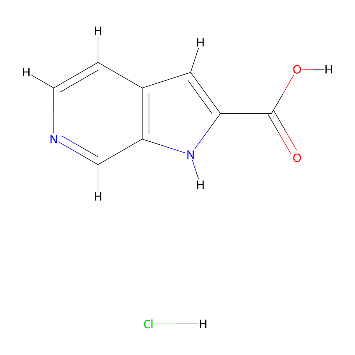 1H-Pyrrolo[2,3-c]pyridine-2-carboxylic acid hydrochloride molecular structure, CAS 2007919-20-0