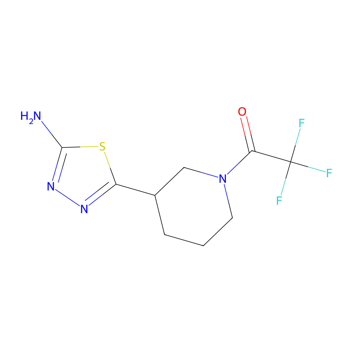 1-(3-(5-Amino-1,3,4-thiadiazol-2-yl)piperidin-1-yl)-2,2,2-trifluoroethanone molecular structure, CAS 2007919-67-5