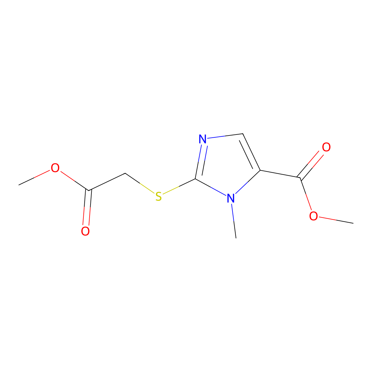 Methyl 2-((2-methoxy-2-oxoethyl)thio)-1-methyl-1H-imidazole-5-carboxylate molecular structure, CAS 2007919-71-1