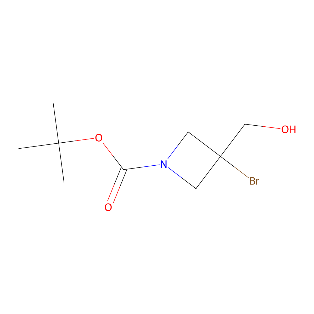 Tert-butyl 3-bromo-3-(hydroxymethyl)azetidine-1-carboxylate molecular structure, CAS 2007919-81-3