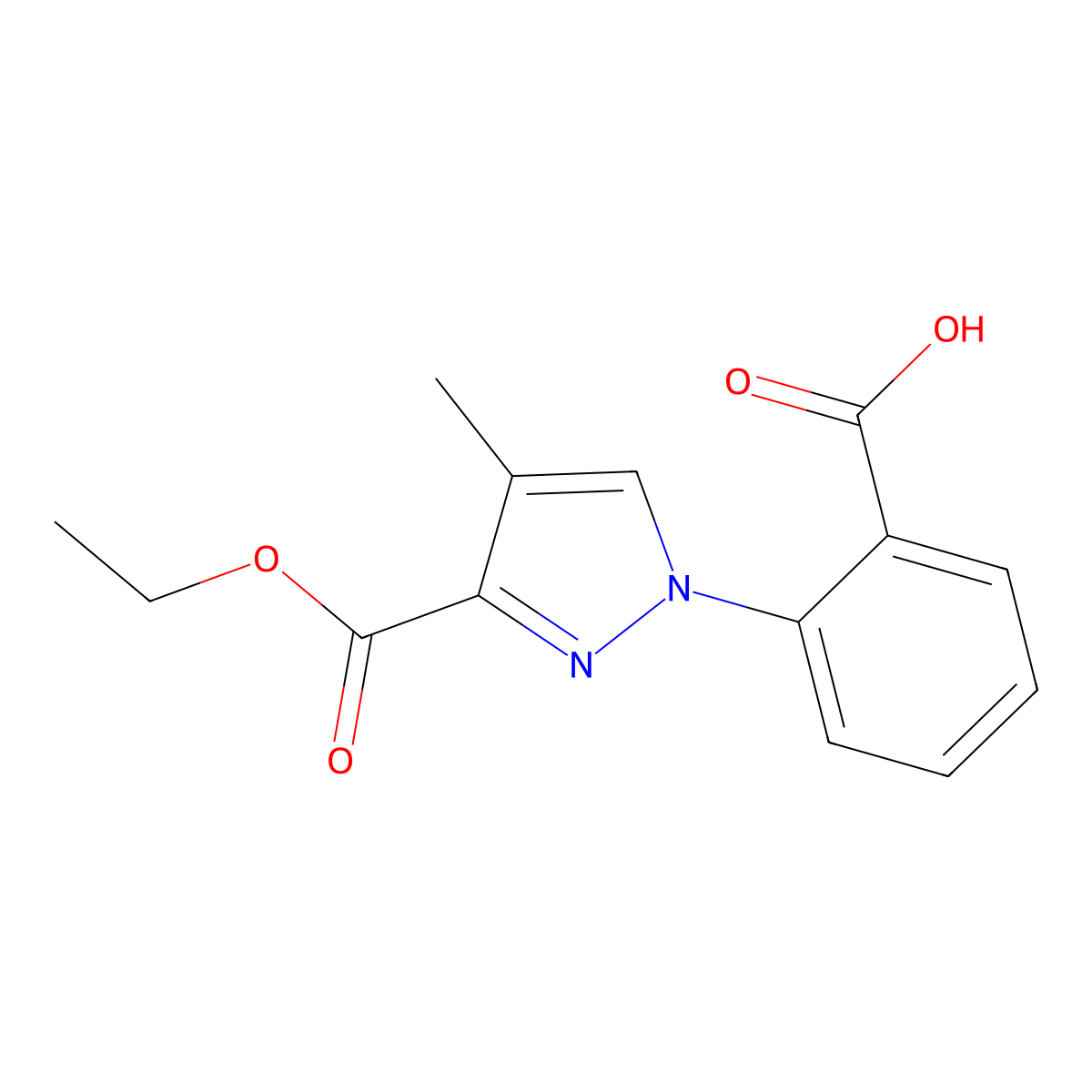 2-(3-(Ethoxycarbonyl)-4-methyl-1H-pyrazol-1-yl)benzoic acid molecular structure, CAS 2007920-58-1