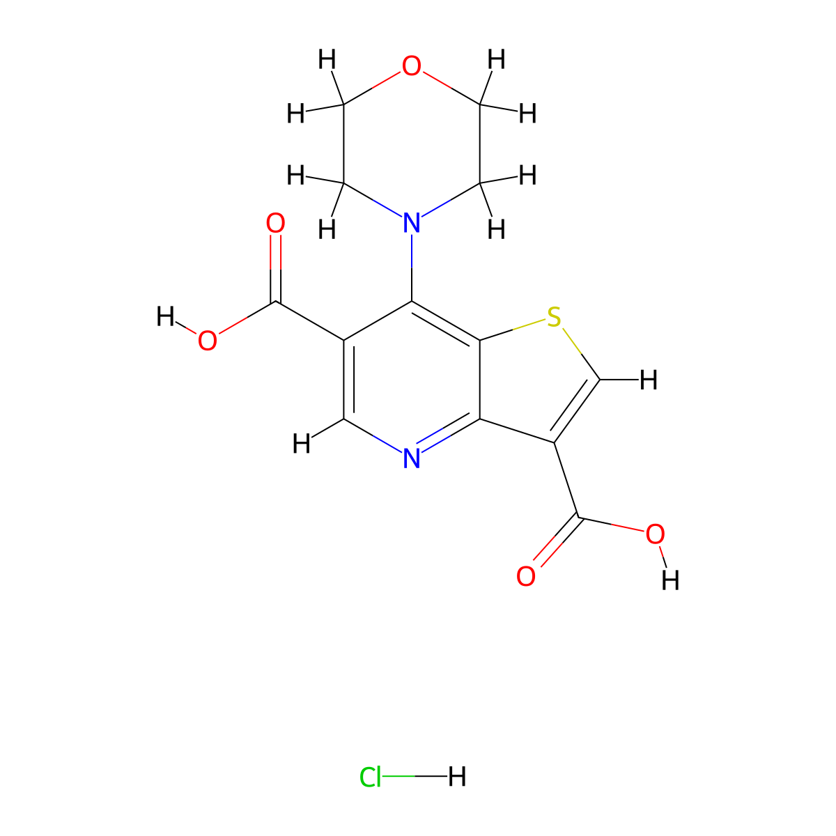 7-Morpholinothieno[3,2-b]pyridine-3,6-dicarboxylic acid hydrochloride molecular structure, CAS 2007920-91-2