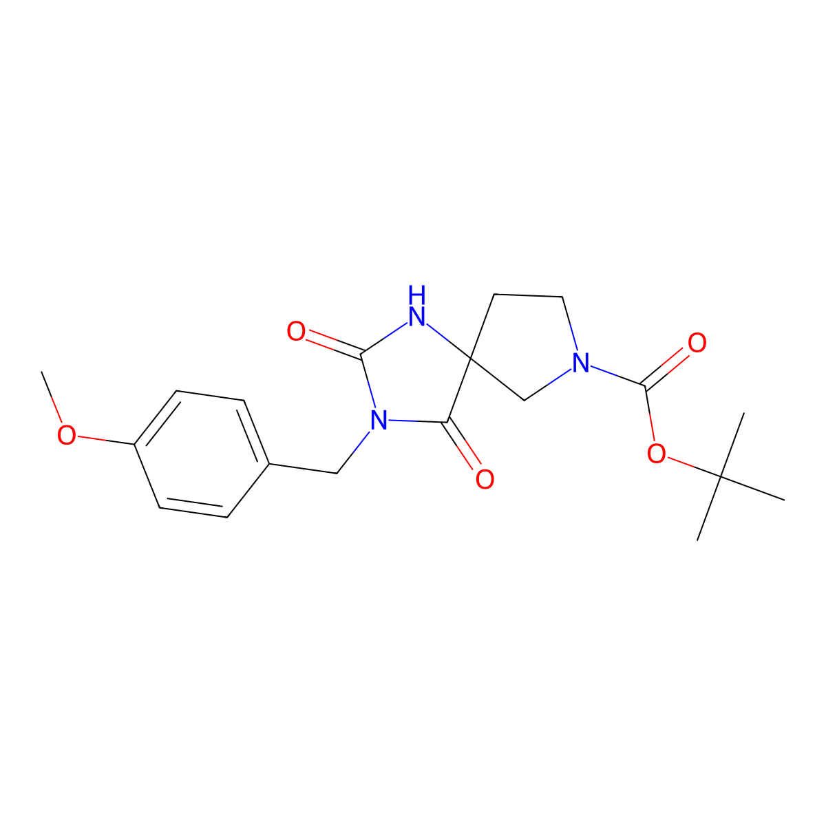 Tert-butyl 3-(4-methoxybenzyl)-2,4-dioxo-1,3,7-triazaspiro[4.4]nonane-7-carboxylate molecular structure, CAS 2007921-04-0