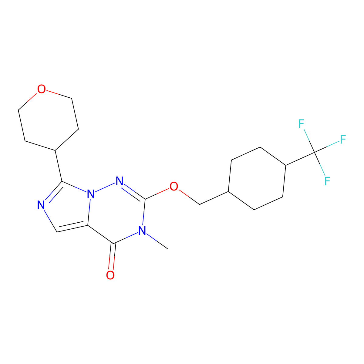 3-Methyl-7-(oxan-4-yl)-2-[[4-(trifluoromethyl)cyclohexyl]methoxy]imidazo[5,1-f][1,2,4]triazin-4-one molecular structure, CAS 2007975-22-4