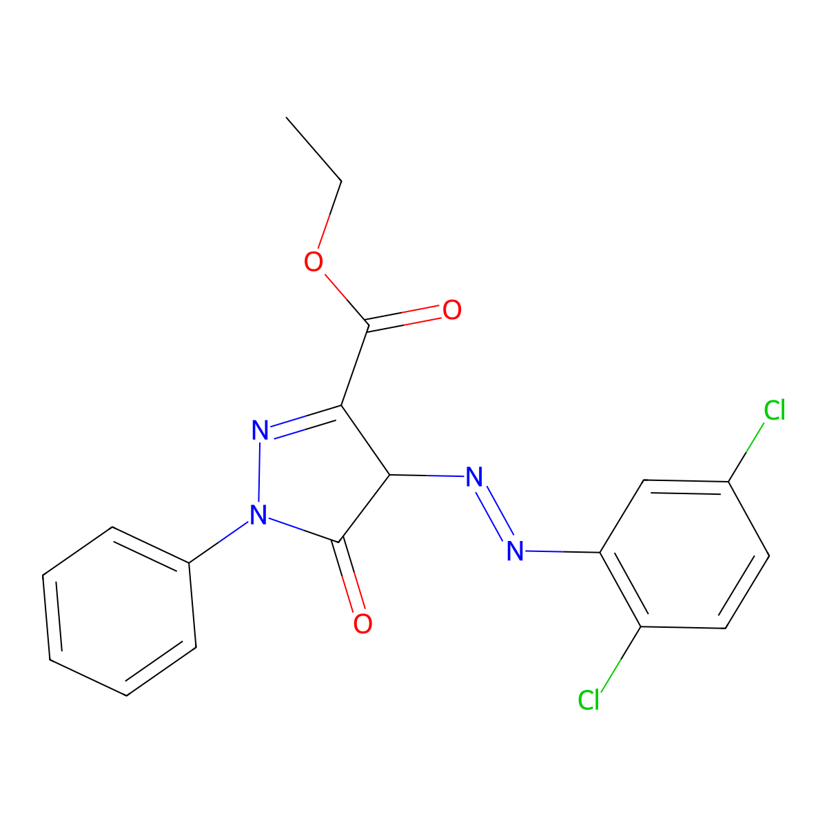 1H-Pyrazole-3-carboxylic acid, 4-[2-(2,5-dichlorophenyl)diazenyl]-4,5-dihydro-5-oxo-1-phenyl-, ethyl ester molecular structure, CAS 2008-88-0