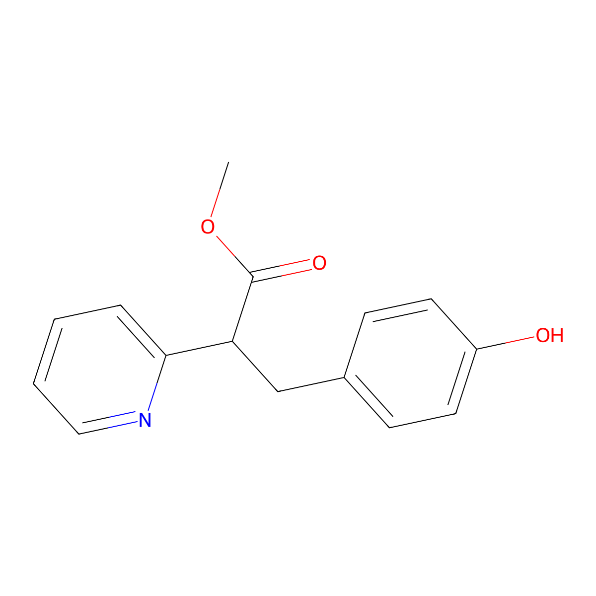 Methyl 3-(4-hydroxyphenyl)-2-(pyridin-2-yl)propanoate molecular structure, CAS 20080-77-7