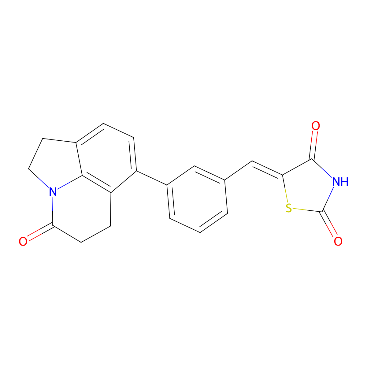 (5Z)-5-[[3-(11-oxo-1-azatricyclo[6.3.1.04,12]dodeca-4(12),5,7-trien-7-yl)phenyl]methylidene]-1,3-thiazolidine-2,4-dione molecular structure, CAS 2008006-36-6