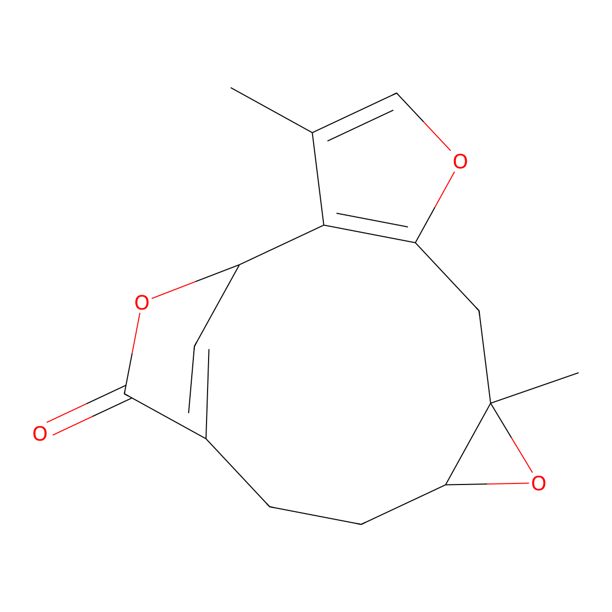 5H-7,4-Methenofuro(3,2-c)oxireno(f)oxacycloundecin-5-one,1a,2,3,7,11,11a-hexahydro-8,11a-dimethyl-, (1aS,7R,11aS)- molecular structure, CAS 20082-45-5