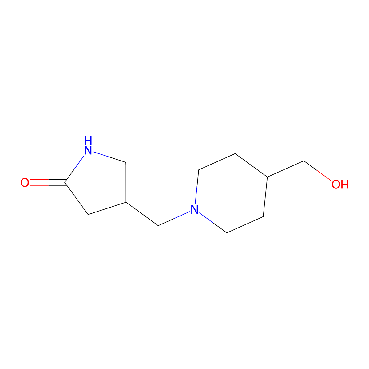 4-{[4-(Hydroxymethyl)piperidin-1-yl]methyl}pyrrolidin-2-one molecular structure, CAS 2008288-00-2
