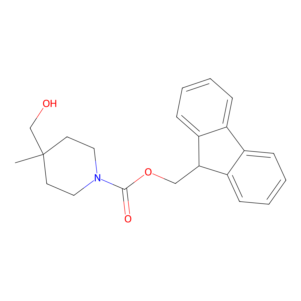 (9H-fluoren-9-yl)methyl 4-(hydroxymethyl)-4-methylpiperidine-1-carboxylate molecular structure, CAS 2008374-17-0