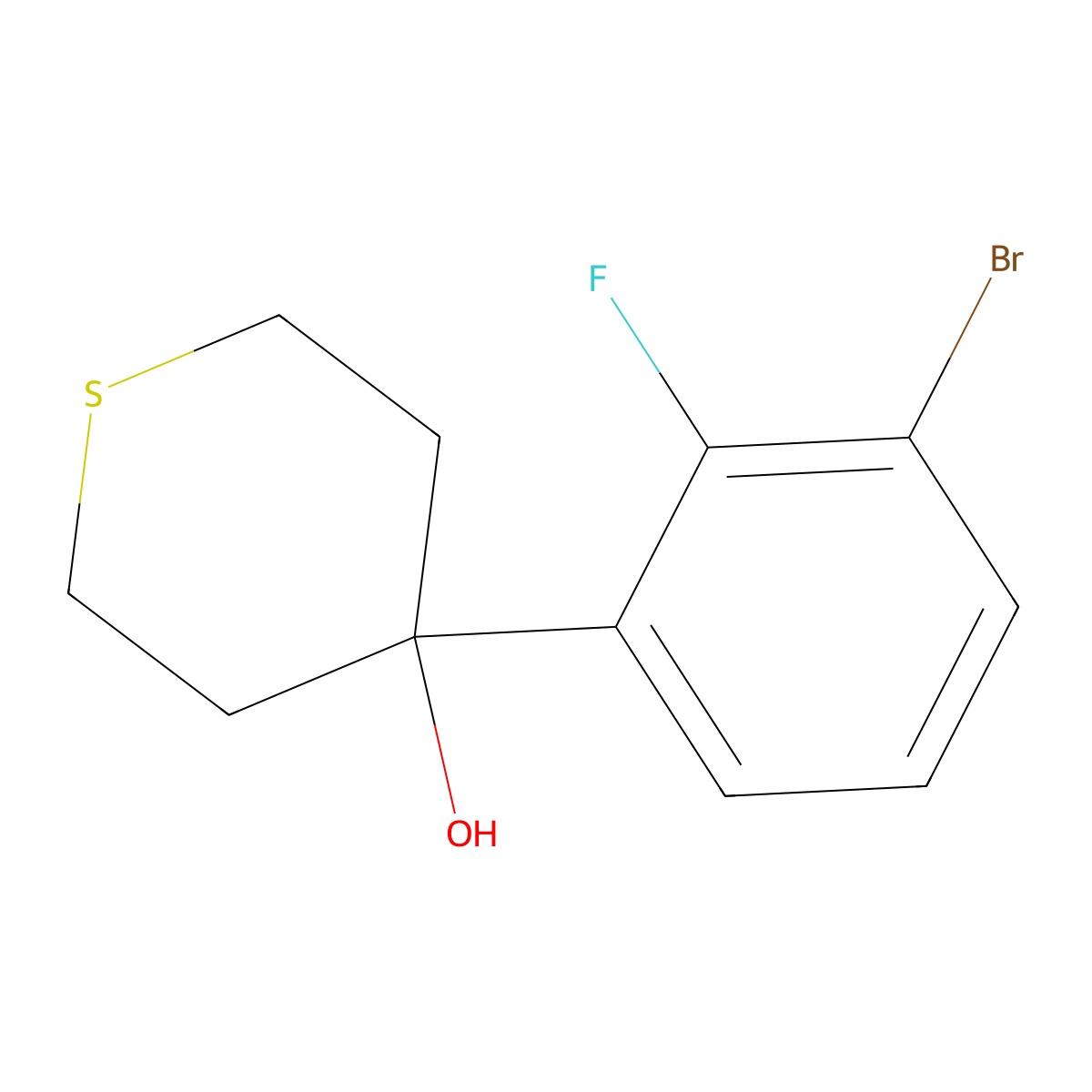 4-(3-Bromo-2-fluorophenyl)tetrahydro-2H-thiopyran-4-ol molecular structure, CAS 2008375-32-2