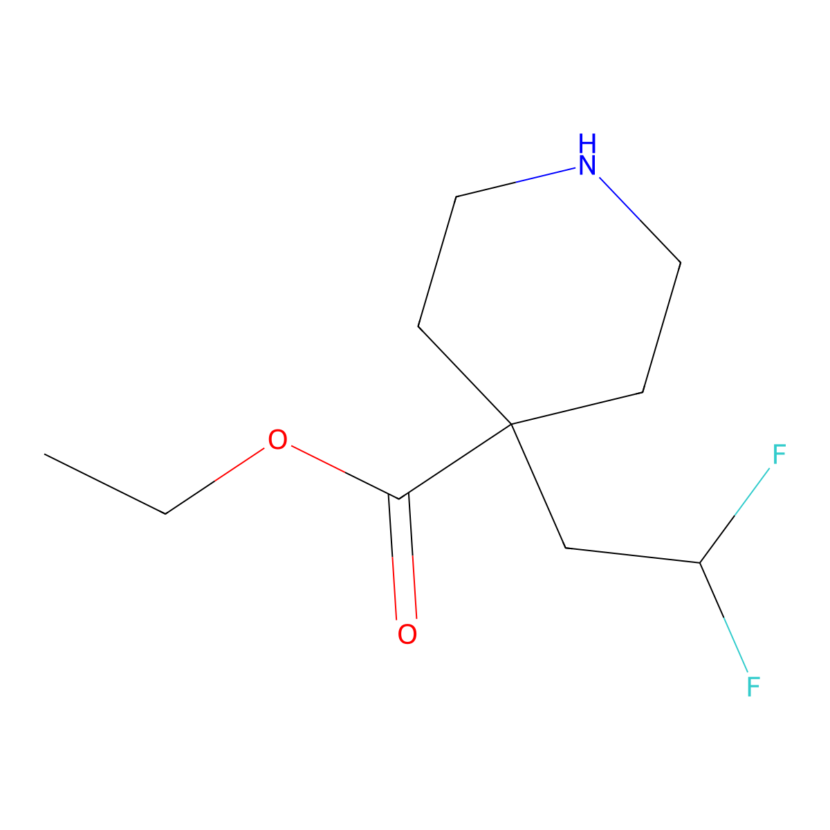 Ethyl 4-(2,2-difluoroethyl)piperidine-4-carboxylate molecular structure, CAS 2008386-98-7