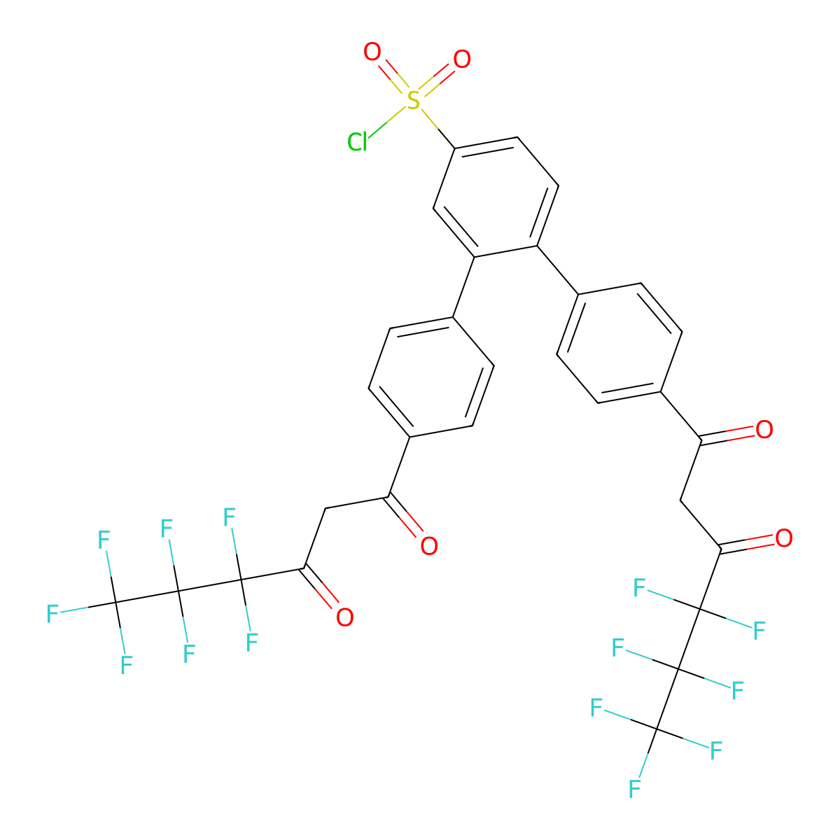 4,4''-Bis(4,4,5,5,6,6,6-heptafluoro-1,3-dioxohexyl)-o-terphenyl-4'-sulfonyl chloride molecular structure, CAS 200862-70-0