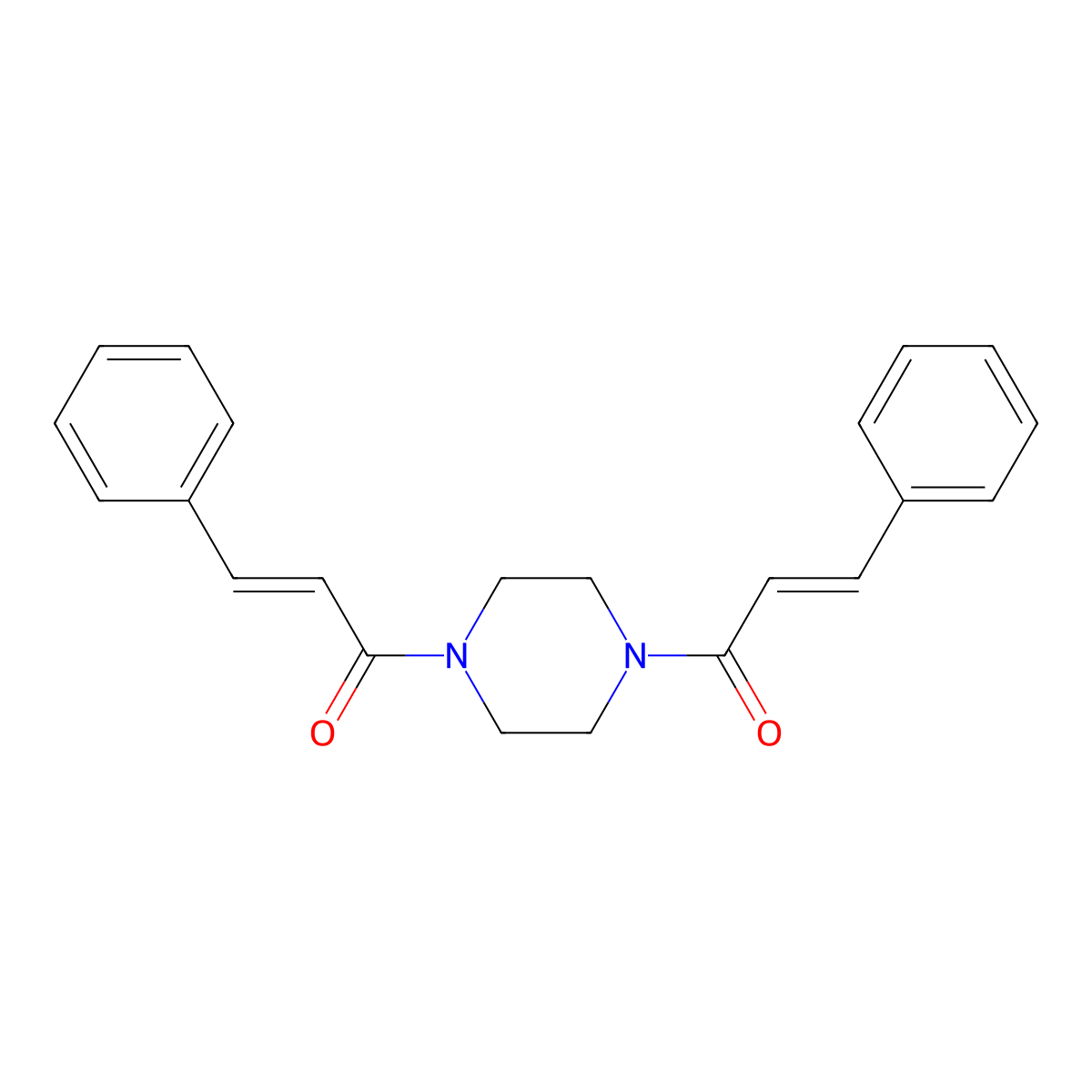 Piperazine, 1,4-bis(1-oxo-3-phenyl-2-propenyl)- molecular structure, CAS 20087-96-1