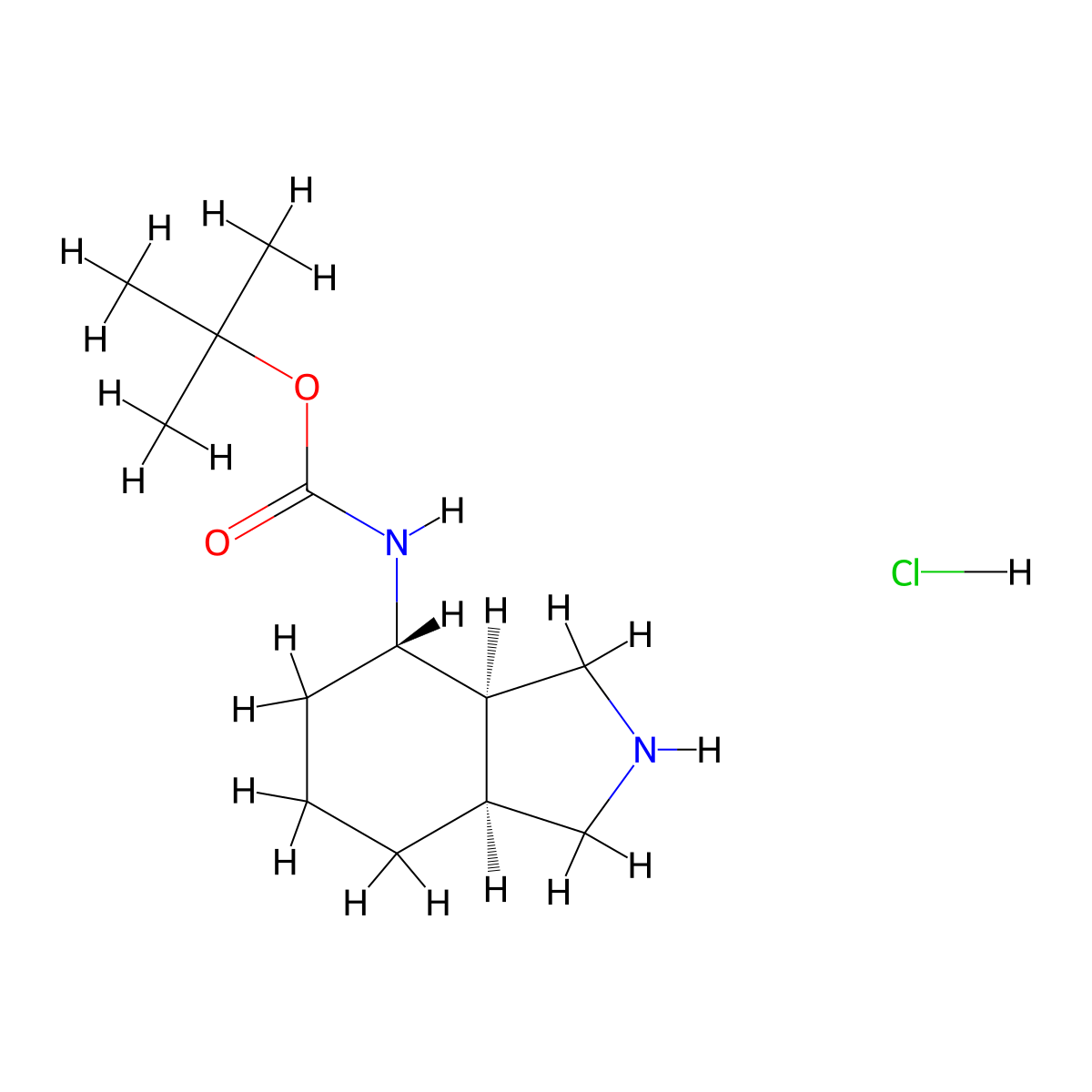 tert-butyl rac-(3aR,4S,7aS)-octahydro-1H-isoindol-4-ylcarbamate hydrochloride molecular structure, CAS 2008714-58-5