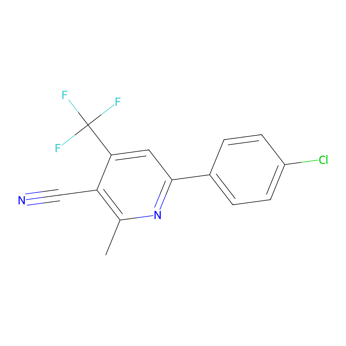 6-(4-Chlorophenyl)-2-methyl-4-(trifluoromethyl)pyridine-3-carbonitrile molecular structure, CAS 200879-66-9
