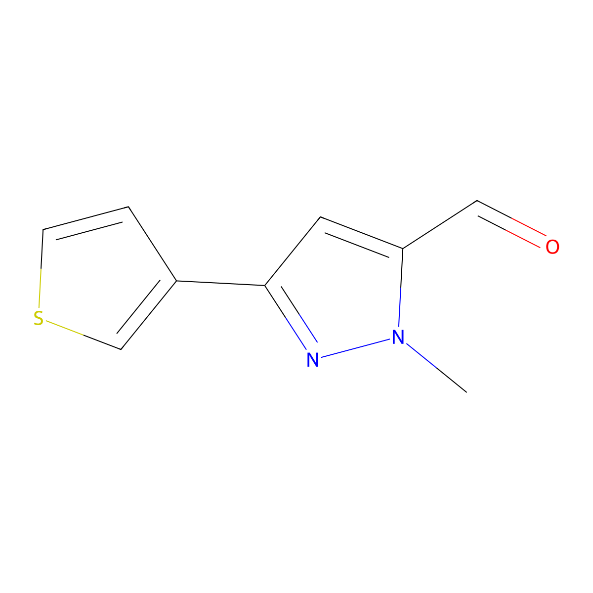 1-methyl-3-(thiophen-3-yl)-1H-pyrazole-5-carbaldehyde molecular structure, CAS 2008862-55-1