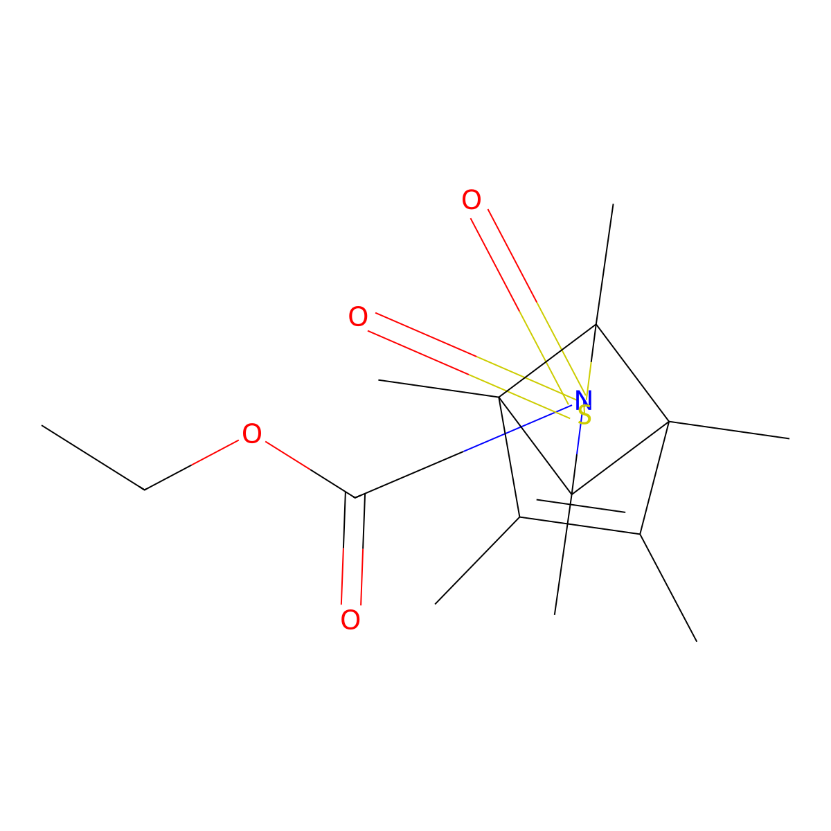 Ethyl 1,2,5,6,7,8-hexamethyl-3-thia-4-azatricyclo[3.3.0.02,6]oct-7-ene-4-carboxylate 3,3-dioxide molecular structure, CAS 20089-09-2